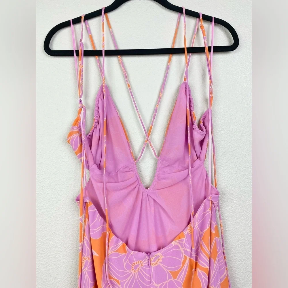 ASTR The Label Women's Large Aneira Dress Orange Purple Floral Maxi Ruffle Strap - Picture 10 of 16